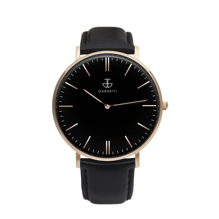 Reloj clasico negro Color oro y correa negra