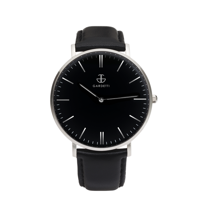 Reloj clásico negro - Color plata y correa negra