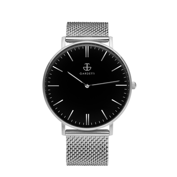 Reloj clásico negro - Color plata y correa metálica