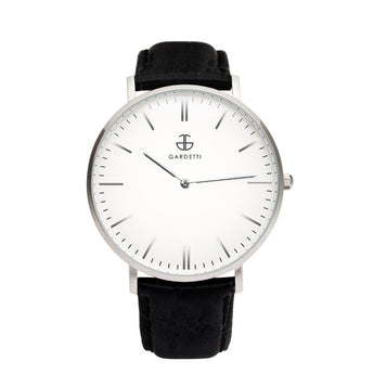 Reloj clásico negro - Color plata y correa negra