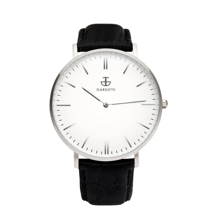 Reloj clásico negro - Color plata y correa negra – Gardetti
