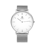 Kit 4: Reloj clásico - Color plata y correa metálica, correa adicional negra de piel genuina, hebilla plateada